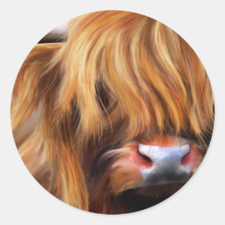 Highland Cow Painting Classic Round Sticker