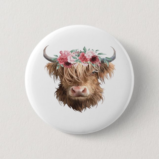 Highland Cow Painting Classic T-Shirt 6 Cm Round Badge (Front)