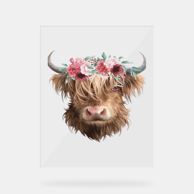 Highland Cow Painting Classic T-Shirt Acrylic Sign (Front)