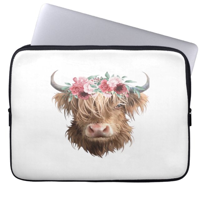 Highland Cow Painting Classic T-Shirt Laptop Sleeve (Front)