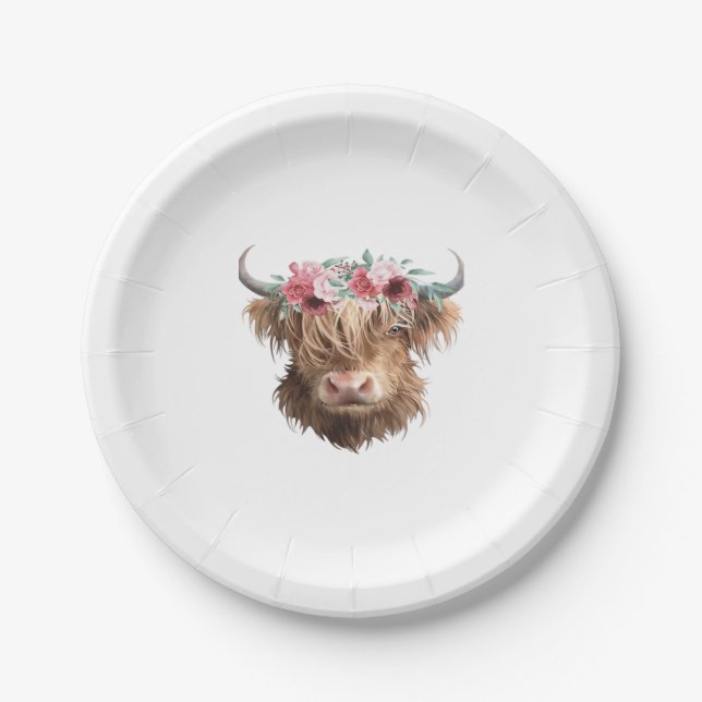 Highland Cow Painting Classic T-Shirt Paper Plate (Front)