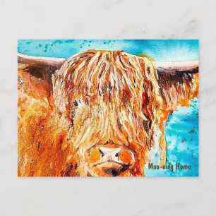 Highland Cow Painting "Moo-Ving Home" Card
