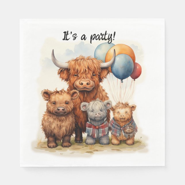 Highland Cow party napkins, Scottish Cow Party Napkin (Front)