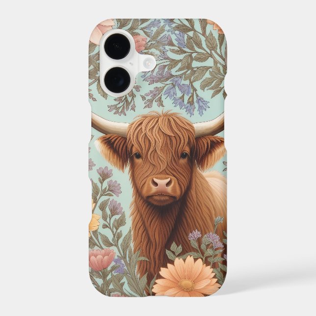 Highland Cow Pastel William Morris Inspired Floral (Back)