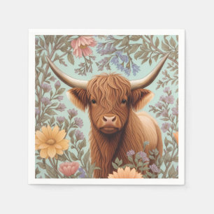 Highland Cow Pastel William Morris Inspired Floral Napkin