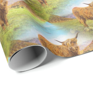 Highland Cow pattern. Wrapping Paper