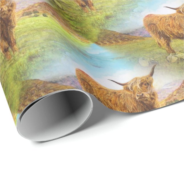 Highland Cow pattern. Wrapping Paper (Roll Corner)