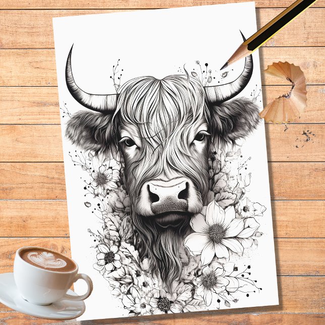 Highland Cow Pencil Art 1 Decoupage Paper (Creator Uploaded)