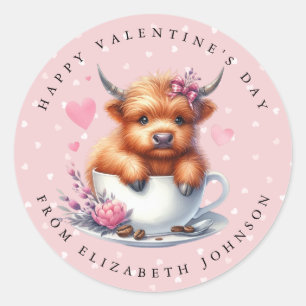 Highland Cow Personalised Name Round Stickers