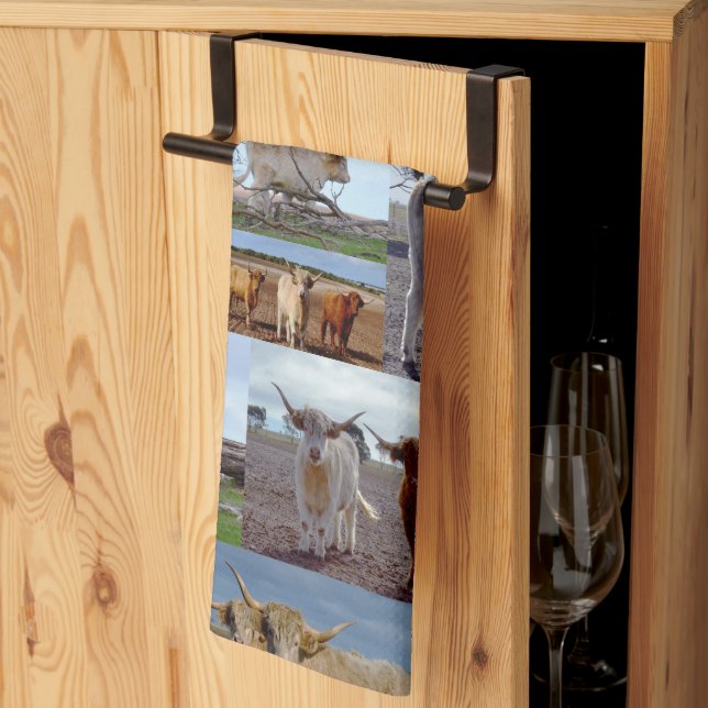 Highland Cow Photo Collage, Tea Towel (Thirds Fold)