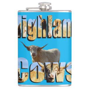 Highland Cow Picture Logo, Hip Flask