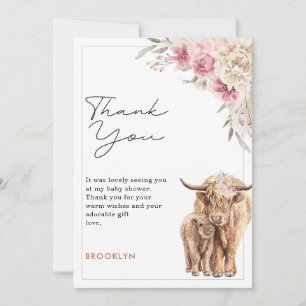 Highland Cow Pink Boho Floral Baby Shower Card