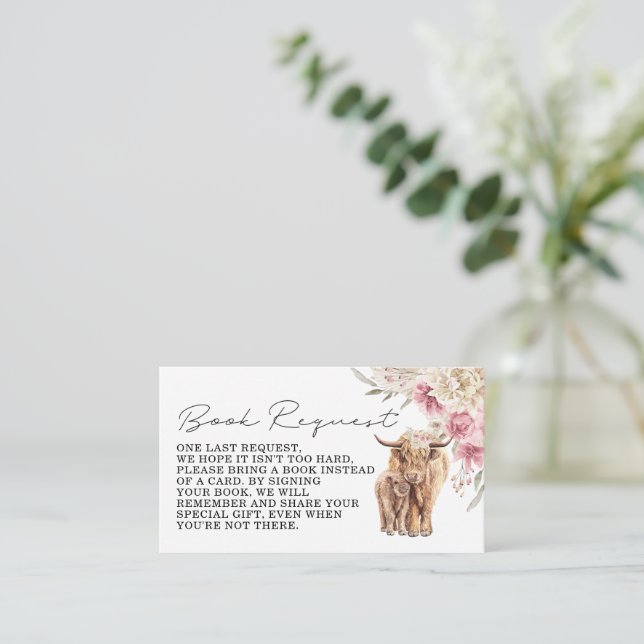 Highland Cow Pink Boho Floral Book Request Insert (Standing Front)