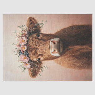 Highland Cow Pink Flower Crown Decoupage Tissue Paper