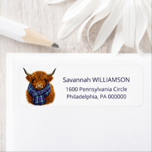 Highland Cow Plaid Scarf Return Address Label