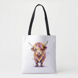 Highland Cow Playful Adorable Fun Animal Colourful Tote Bag