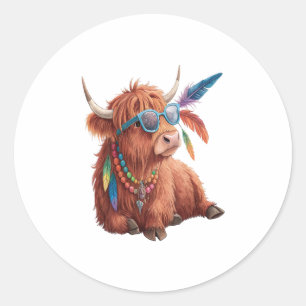 Highland Cow Png, Cool Cow Png, Sunglass Classic Round Sticker