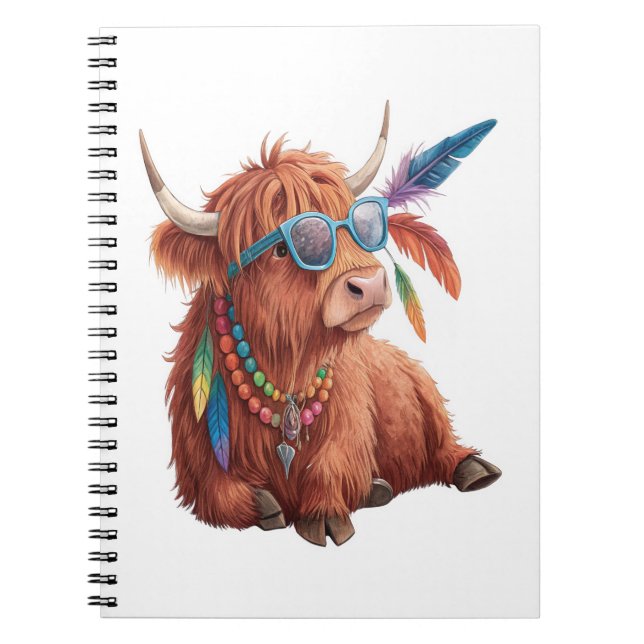 Highland Cow Png, Cool Cow Png, Sunglass Notebook (Front)