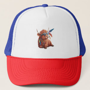 Highland Cow Png, Cool Cow Png, Sunglass Trucker Hat