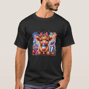 Highland Cow Popsicle Firework USA American 4th Of T-Shirt