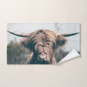 Highland cow portrait bath towel set