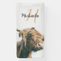 Highland cow portrait custom name initial monogram