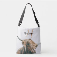 Highland cow portrait custom name initial monogram