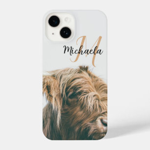 Highland cow portrait custom name initial monogram iPhone 14 case