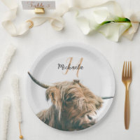 Highland cow portrait custom name initial monogram