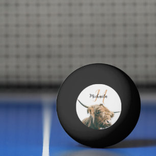 Highland cow portrait custom name initial monogram ping pong ball