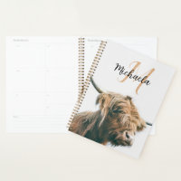 Highland cow portrait custom name initial monogram