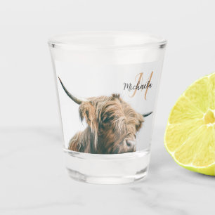Highland cow portrait custom name initial monogram shot glass