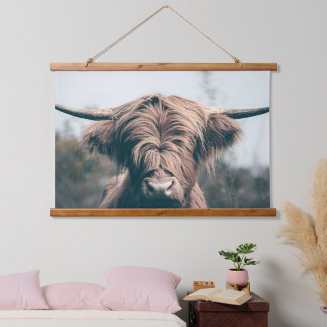 Highland cow portrait hanging tapestry (Bedroom)