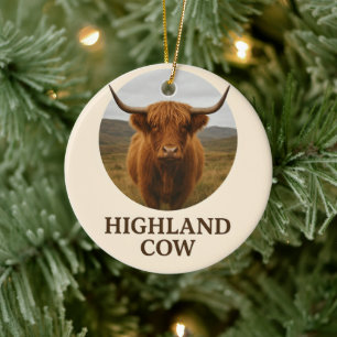 Highland Cow Portrait Poster with "Highland Cow" Ceramic Ornament