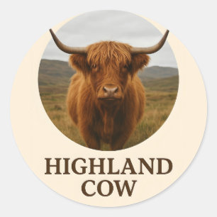 Highland Cow Portrait Poster with "Highland Cow"  Classic Round Sticker