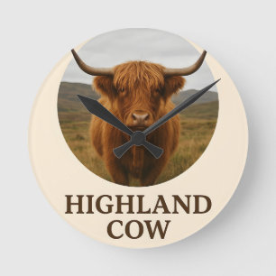 Highland Cow Portrait Poster with "Highland Cow"  Round Clock