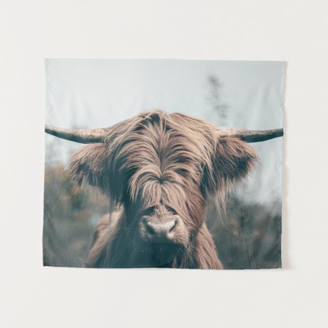 Highland cow portrait tapestry (Front (Horizontal))