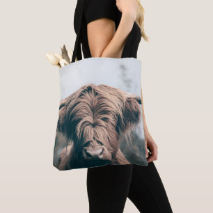 Highland cow portrait tote bag