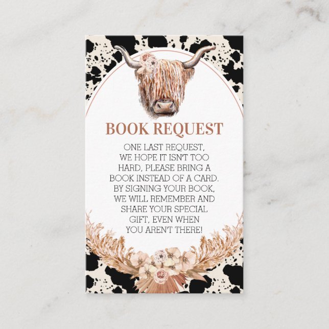 Highland Cow Print Baby Shower Book Request Insert (Front)