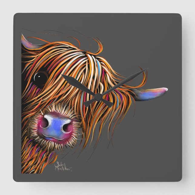 Highland Cow Print Clock SuGaR LuMP oN GReY (Front)