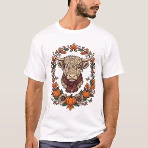 Highland Cow Pumpkin Vintage Engraving Fall Shirt