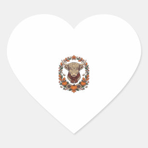 Highland Cow Pumpkin Vintage Engraving Fall Shirt Heart Sticker