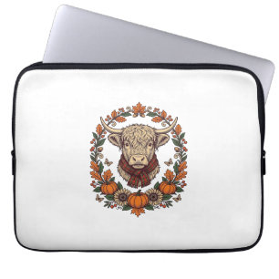 Highland Cow Pumpkin Vintage Engraving Fall Shirt Laptop Sleeve