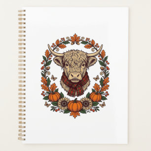 Highland Cow Pumpkin Vintage Engraving Fall Shirt Planner