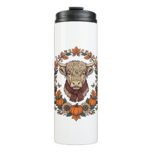 Highland Cow Pumpkin Vintage Engraving Fall Shirt Thermal Tumbler