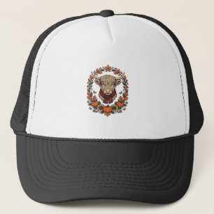 Highland Cow Pumpkin Vintage Engraving Fall Shirt Trucker Hat