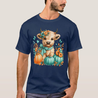 Highland Cow Pumpkineal Orange Fall Butterfly Autu T-Shirt