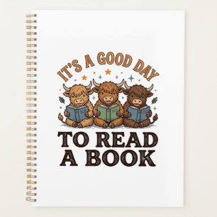 Highland Cow Reading Book Lover Vintage Shirt Desi Planner