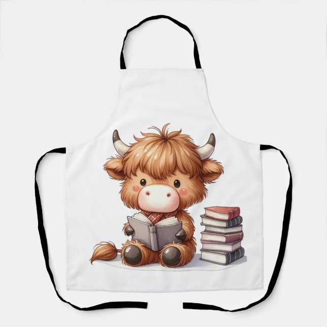 Highland Cow Reading Books Apron (Front)