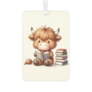 Highland Cow Reading Books Car Air Freshener